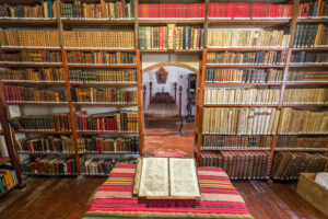 Old books dating from the 1700s in a historic colonial library in Bolivia
