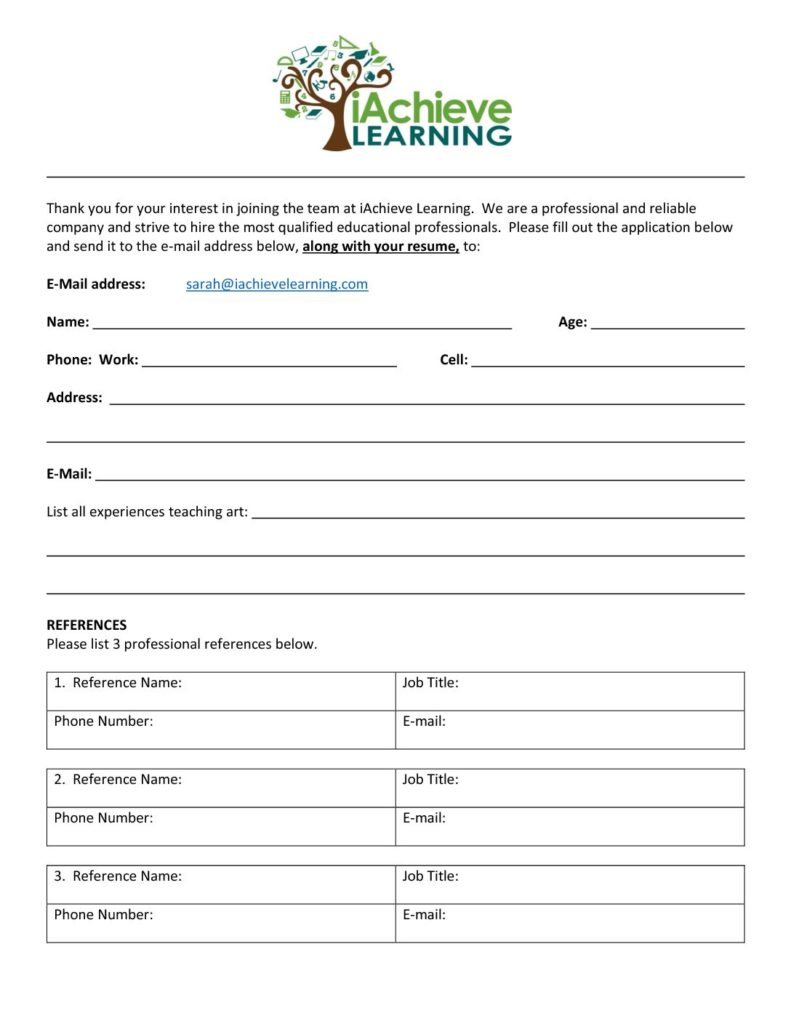 Application for Art Teacher | iAchieve LEARNING